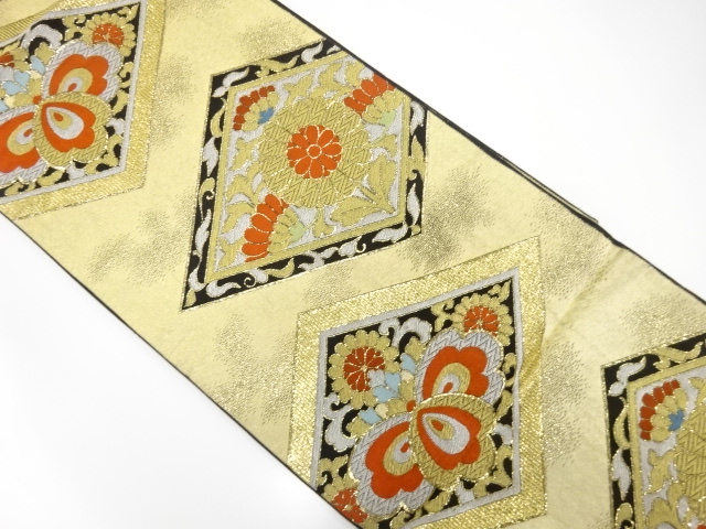 JAPANESE KIMONO / ANTIQUE FUKURO OBI / WOVEN PAULOWNIA & KIKU